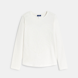 تيشيرت بأكمام طويلة مطرز باللون الأبيض للفتيات